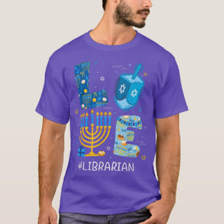 Funny LOVE Librarian Teacher Menorah Jewish Hanukk T-Shirt