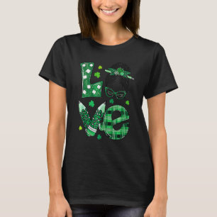 Funny Love Messy Bun Teacher Life St Patricks Day  T-Shirt