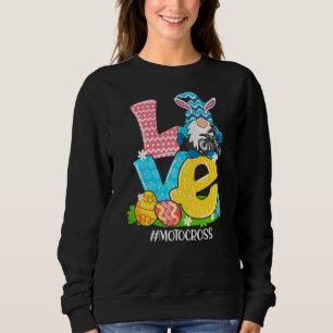 Funny Love Motocross Easter Gnome Egg Hunting Bask Sweatshirt