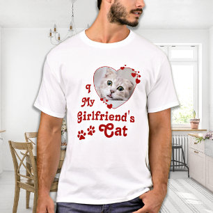 Funny Love My Girlfriend's Cat Custom Heart Photo T-Shirt