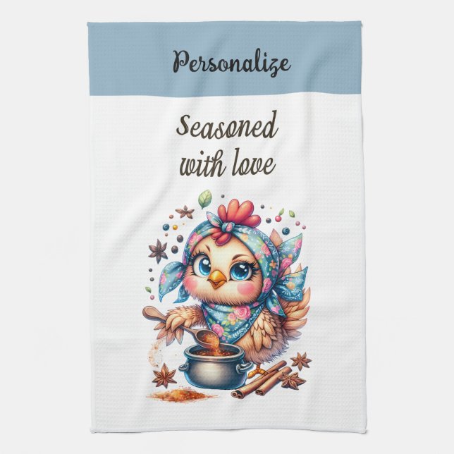 Funny Love Quote Cute Chicken Cooking Tea Towel (Vertical)