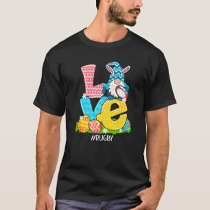 Funny Love Rugby Easter Gnome Egg Hunting Basket T-Shirt