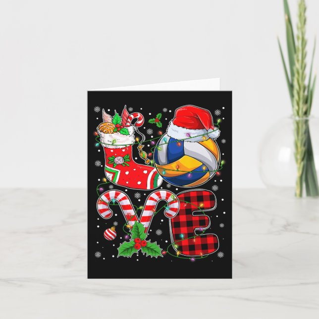 Funny Love Volleyball Ball Santa Hat Christmas Lig Card (Front)
