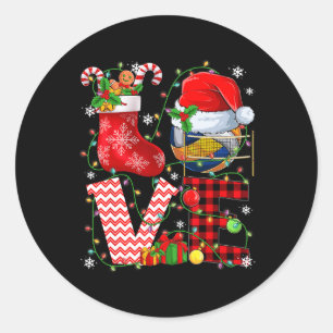 Funny Love Volleyball Ball Santa Hat Christmas Lig Classic Round Sticker