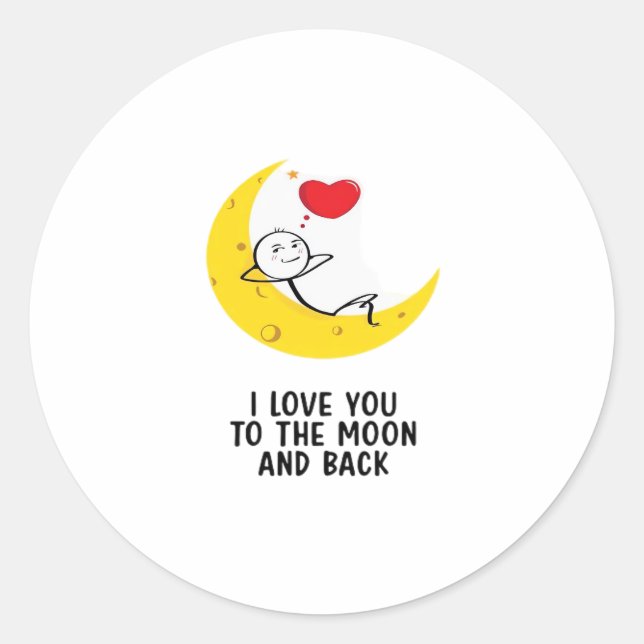 Funny Love You To The Moon And Back Stick Figure P Classic Round Sticker (Front)
