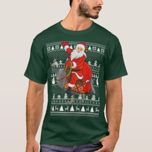 Funny Lover Santa Riding Guinea Fowl Bird Ugly Chr T-Shirt