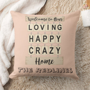 Funny Loving Happy Crazy Home Peach Cushion