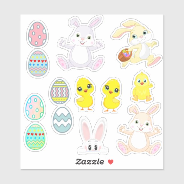 Funny Lucky Bunnies, Chicks & Easter Eggs Sticker (Sheet)