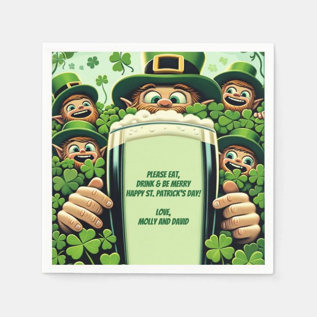 Funny Lucky Leprechauns St. Patrick's Day Party Napkin (Front)