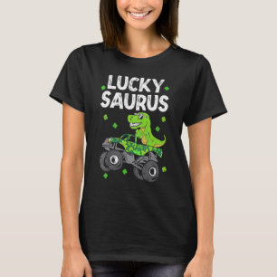 Funny Lucky Saurus T Rex Monster Truck Patricks Da T-Shirt