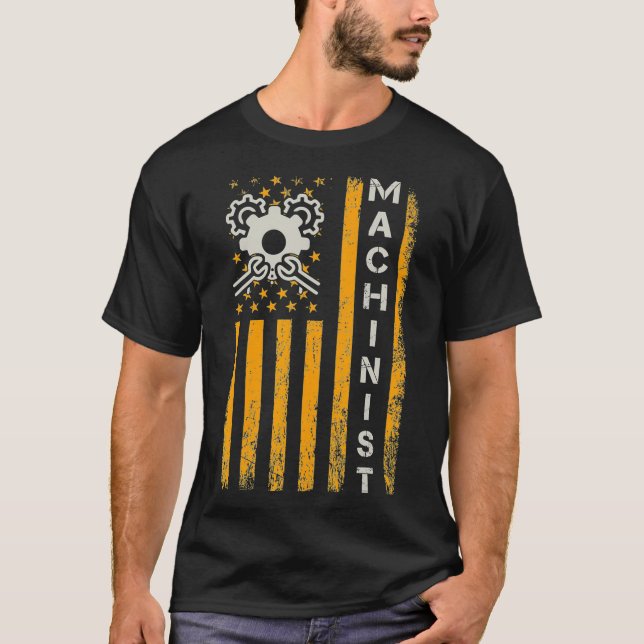 Funny Machinist The Mechanical Engineer US Flag T-Shirt (Front)