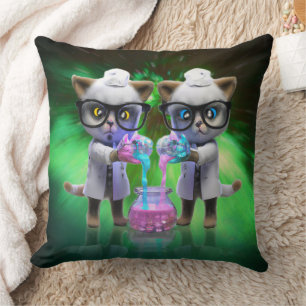 Funny Mad Cat Scientists Plotting World Domination Cushion