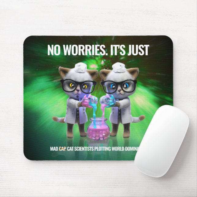 Funny Mad Cat Scientists Plotting World Domination Mouse Pad (With Mouse)
