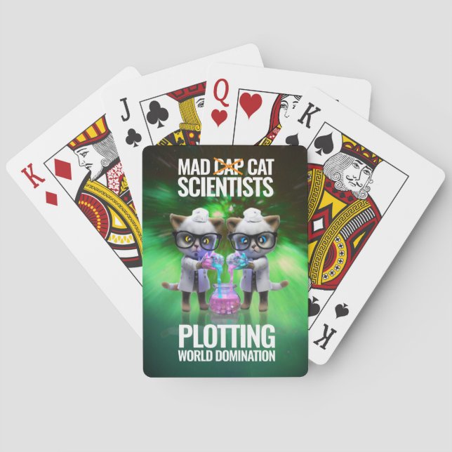 Funny Mad Cat Scientists Plotting World Domination Playing Cards (Back)