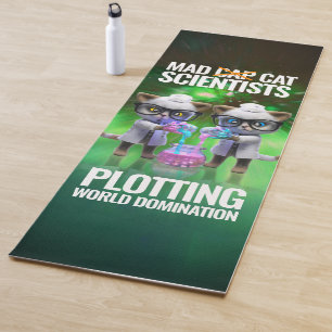 Funny Mad Cat Scientists Plotting World Domination Yoga Mat