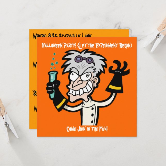 Funny Mad Genius Halloween Party Invitation (Front/Back In Situ)