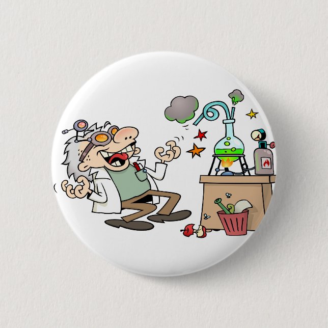 Funny Mad Scientist 6 Cm Round Badge (Front)