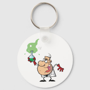 Funny Mad Scientist Holding Green Potion Key Ring