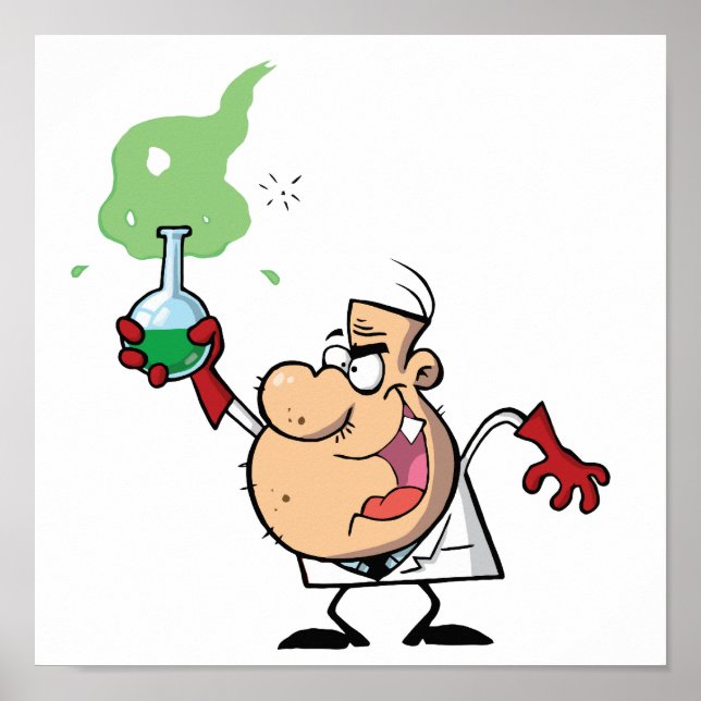 Funny Mad Scientist Holding Green Potion Poster (Front)