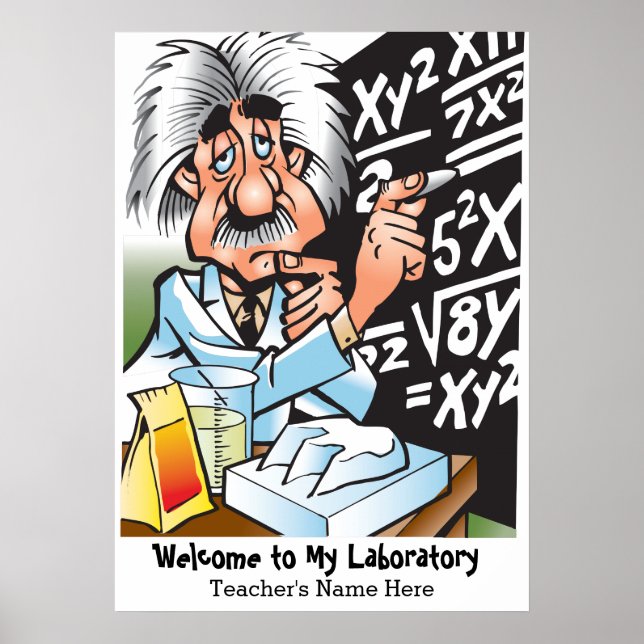 Funny Mad Scientist Teacher Welcome Poster (Front)
