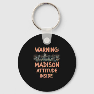 Funny Madison Wisconsin Night Skyline Vintage Prem Key Ring