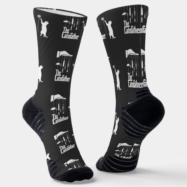 Funny Mafia Cat Parody Graphic Tee Socks (Angled)