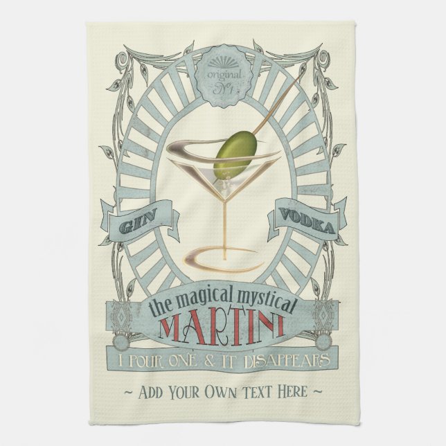 Funny Magical Martini Cocktail Personalised Kitche Tea Towel (Vertical)