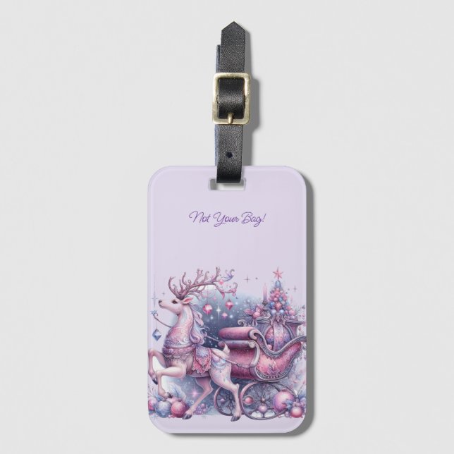 Funny Magical Purple Reindeer Luggage Tag (Front Vertical)