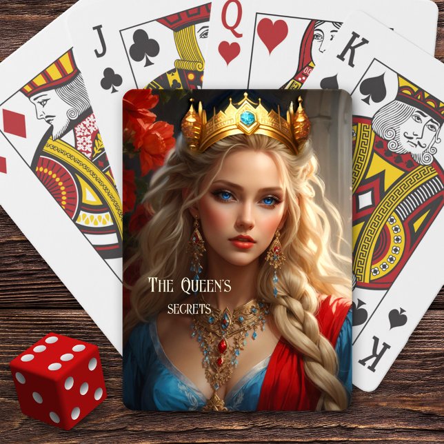 Funny Magical Queen Poker Playing Cards Deck (Funny deck of playing cards showing an image of a queen with secrets in an artistic medieval outfit)