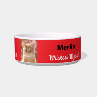 Funny Magical Whiskers Wizard Birthday Red Cat Bowl