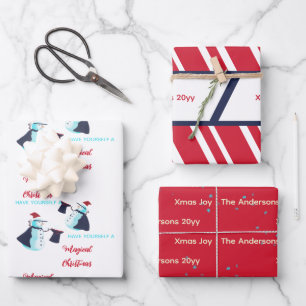 Funny Magician Snowmen Santa Hat Pattern Christmas Wrapping Paper Sheet