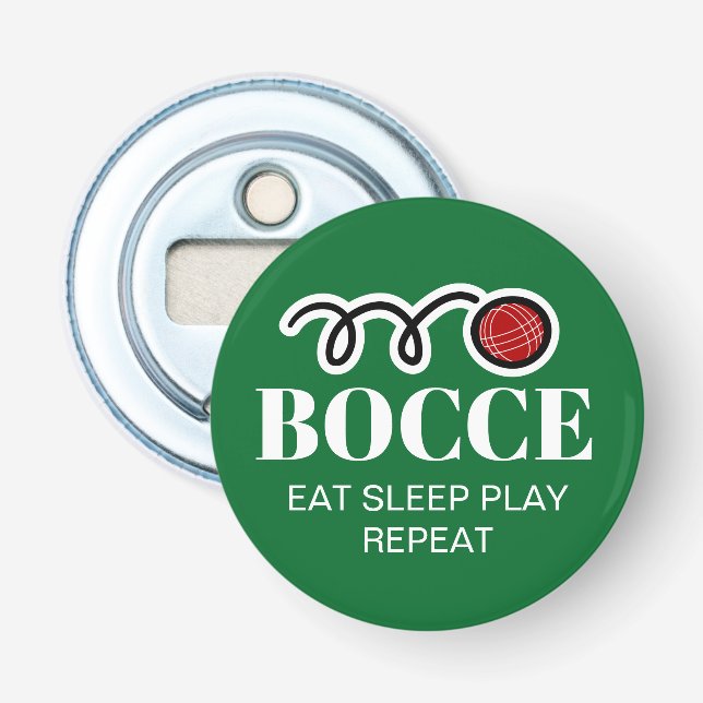 Funny magnetic beer bottle opener for bocce player (Front)