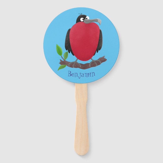 Funny magnificent frigate bird cartoon  hand fan (Front)