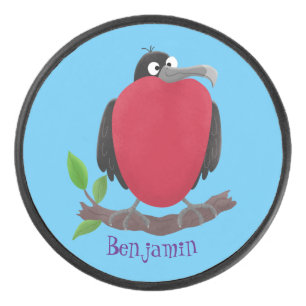 Funny magnificent frigate bird cartoon hockey puck