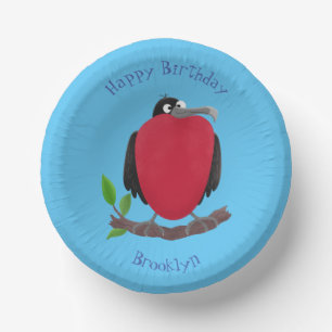 Funny magnificent frigate bird cartoon paper plate