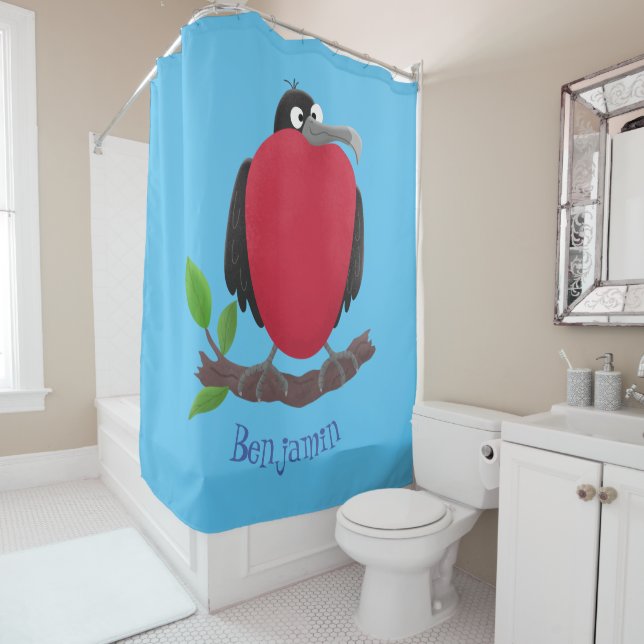 Funny magnificent frigate bird cartoon shower curtain (In Situ)