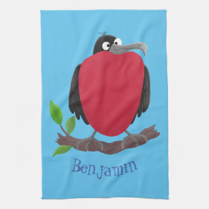 Funny magnificent frigate bird cartoon tea towel