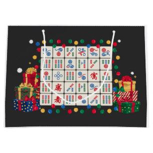 Funny Mahjong Christmas Light Santa Hat Large Gift Bag