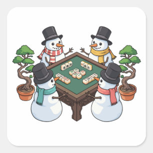 Funny Mahjong Christmas Snowmen Chinese Game Square Sticker