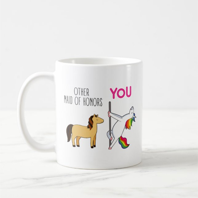 Funny Maid Of Honour Proposal, Cute Unicorn Coffee Mug (Left)