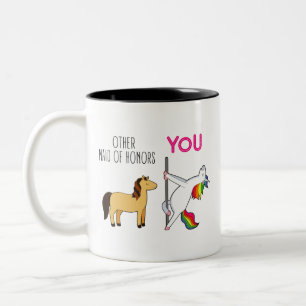 Funny Maid Of Honour Proposal, Cute Unicorn Two-Tone Coffee Mug