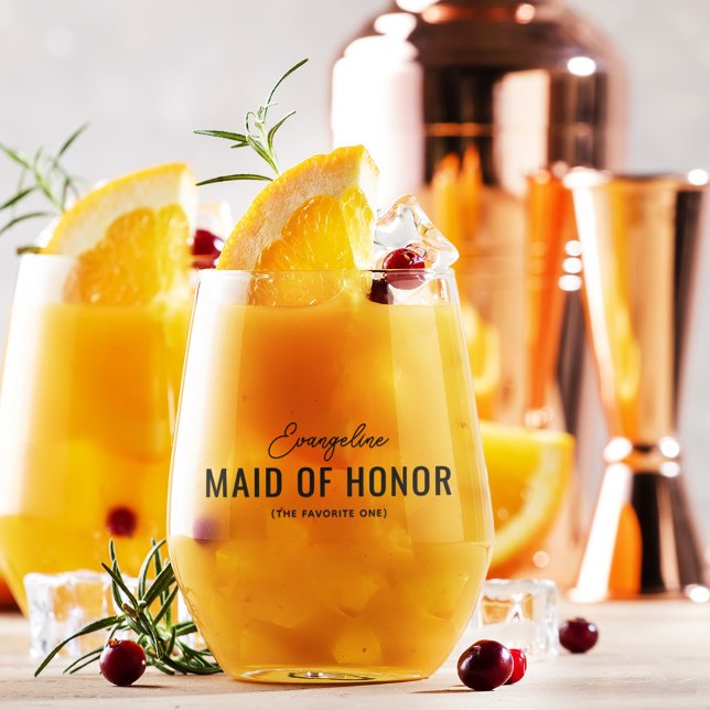 Funny Maid of Honour Proposal Name Stemless Wine Glass (Creator Uploaded)