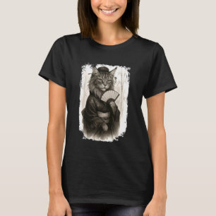 Funny Maine Coon Cat Geisha with Kimono. Japan Des T-Shirt