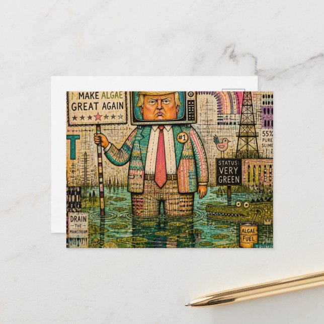Funny Make Algae Great Again Mixed Media Collage Postcard (Front/Back In Situ)