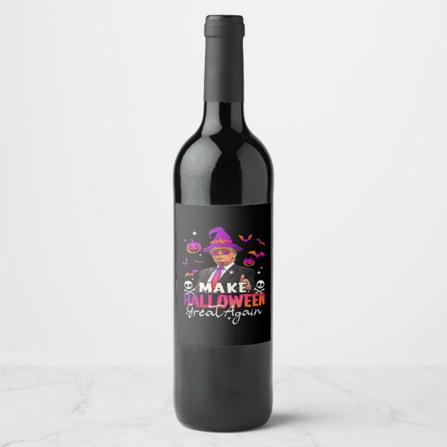 Funny  Make Halloween Great Again Wine Label (Front)