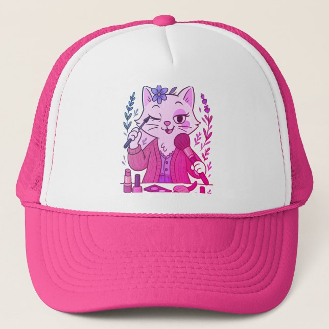 Funny Makeup Cat Hat - Cute Cartoon Cap (Front)