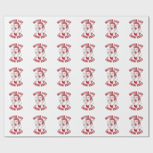 funny makeup pun, glam girl humour, late but fabul wrapping paper