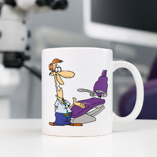 Funny Male Dentist and Purple Dental Chair Coffee Mug