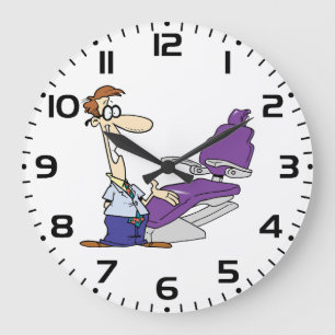 Funny Male Dentist and Purple Dental Chair Large Clock