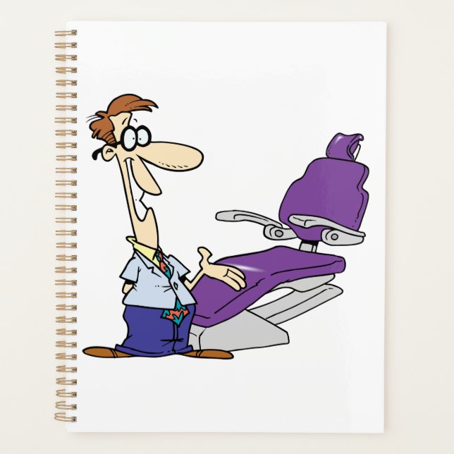 Funny Male Dentist and Purple Dental Chair Planner (Front)